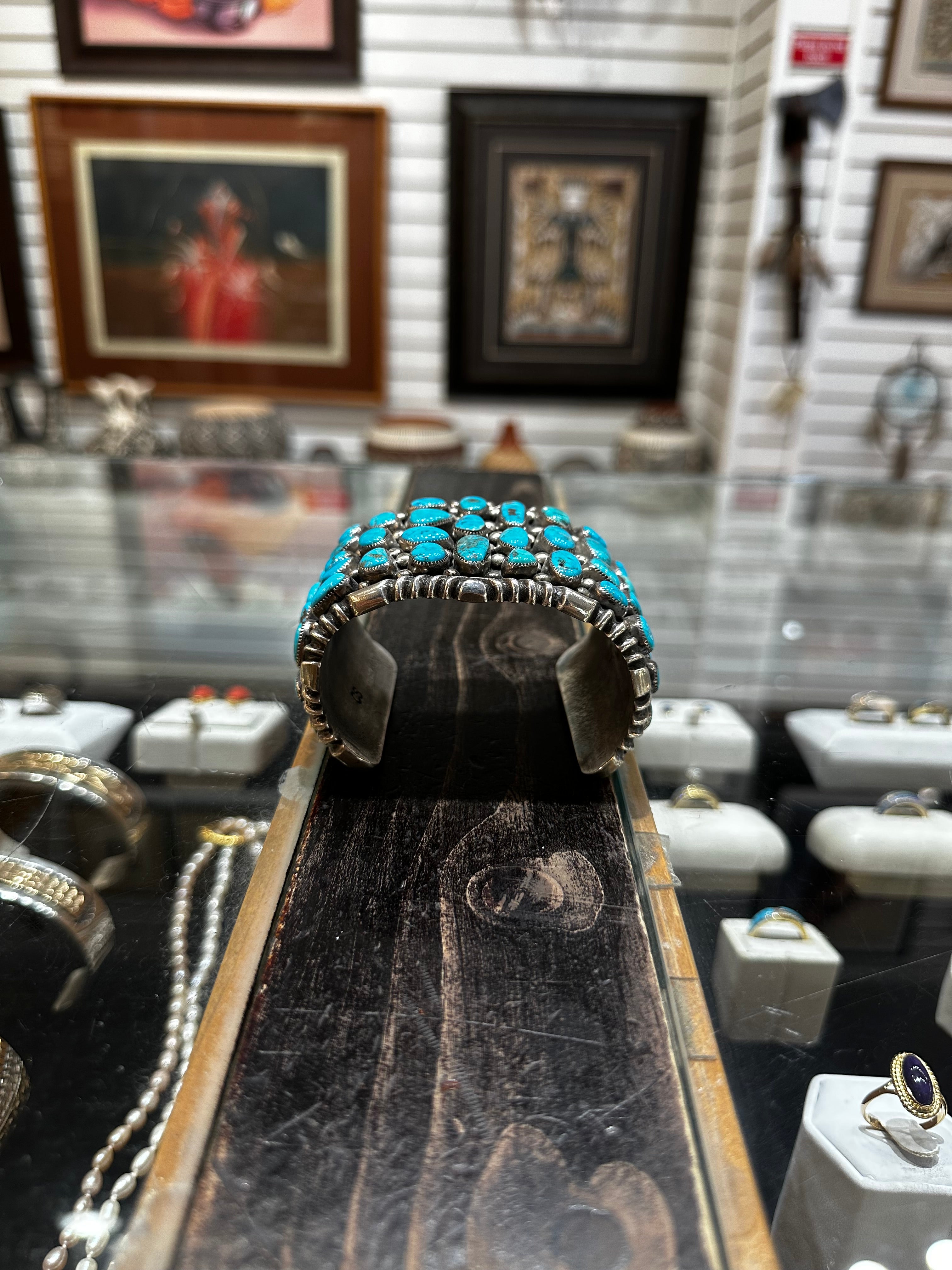 Handcrafted Kingman Turquoise Cuff Bracelet 1970's Vintage