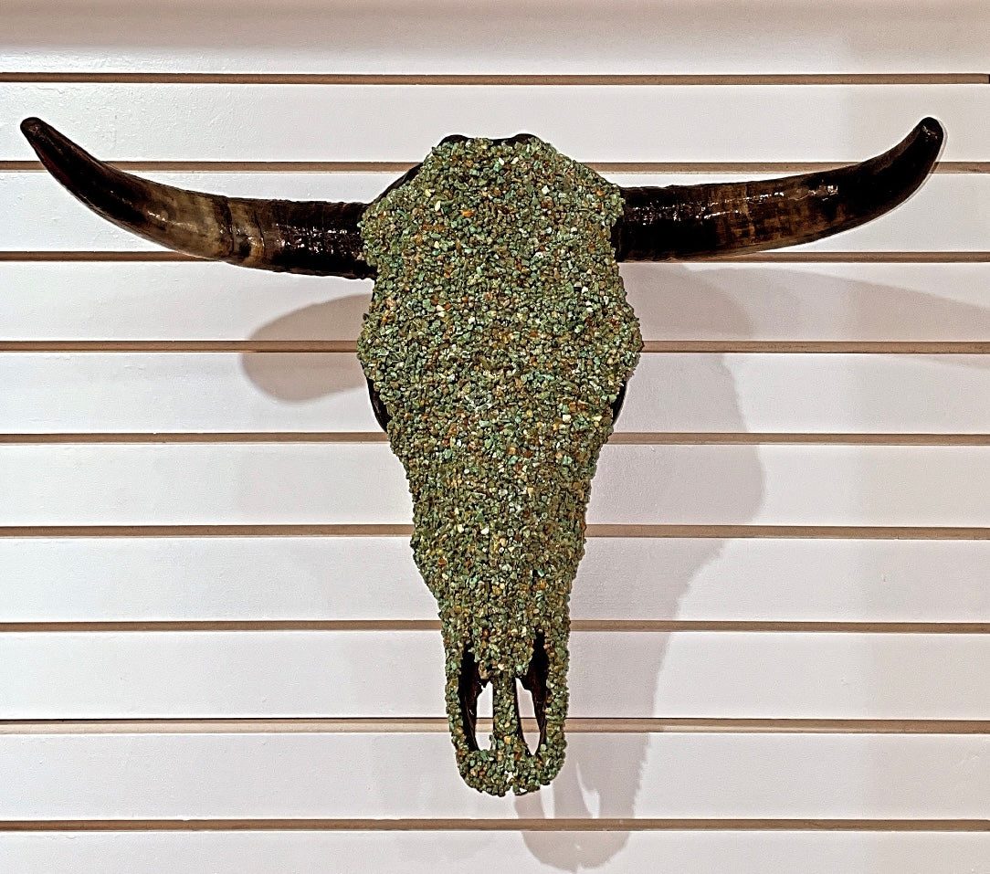 Chipped Turquoise Cow Skull